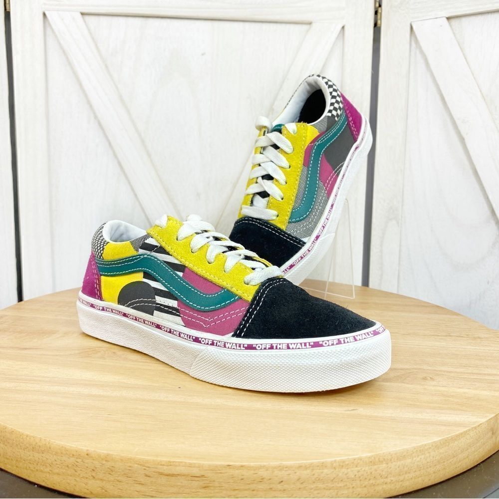Vans Off The Wall Old Skool Juxtapoze Multicolor Lace Up Sneakers Youth Size 1